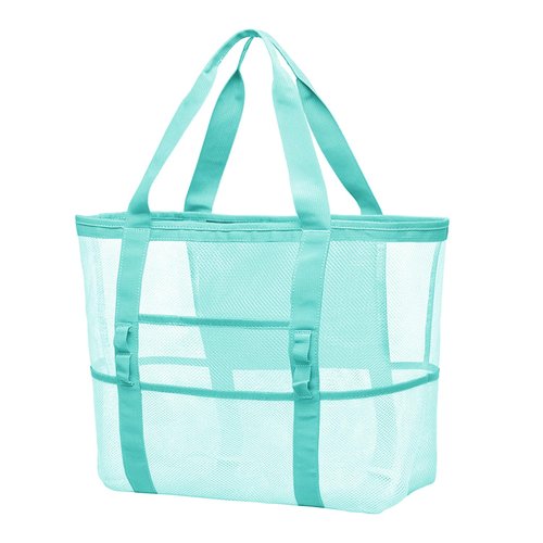Large Mesh Beach Bag,Beach Tote Bag with Zippered Pockets - Family Pool, Toy & Vacation Essentials Peppermint green