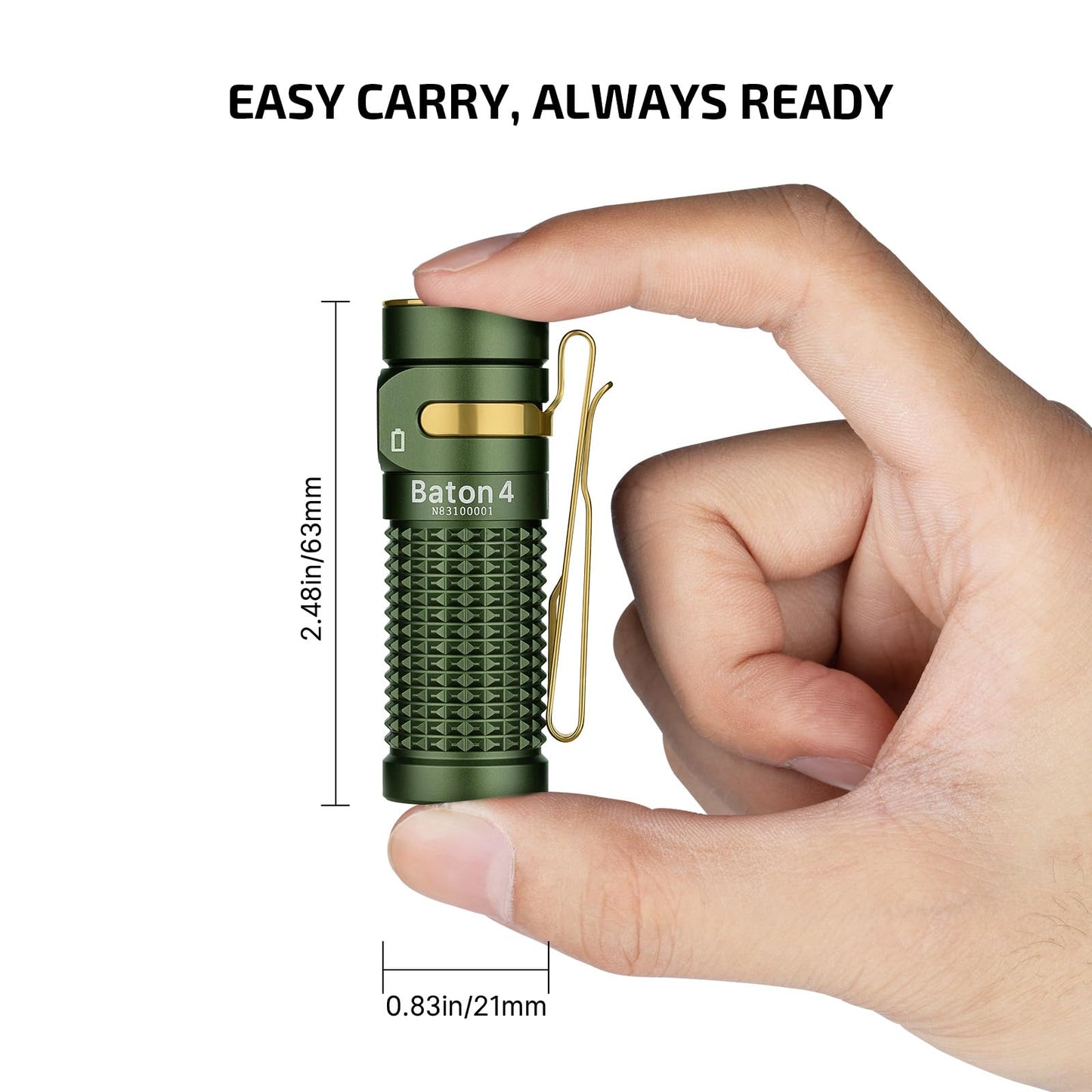 OLIGHT Baton4 Rechargeable EDC Flashlight, Bright Small Flashlight 1300 Lumens with MCC Charging Cable, IPX8 Waterproof, Multiple Modes Pocket Light for Home, Camping, and Emergencies (OD Green)
