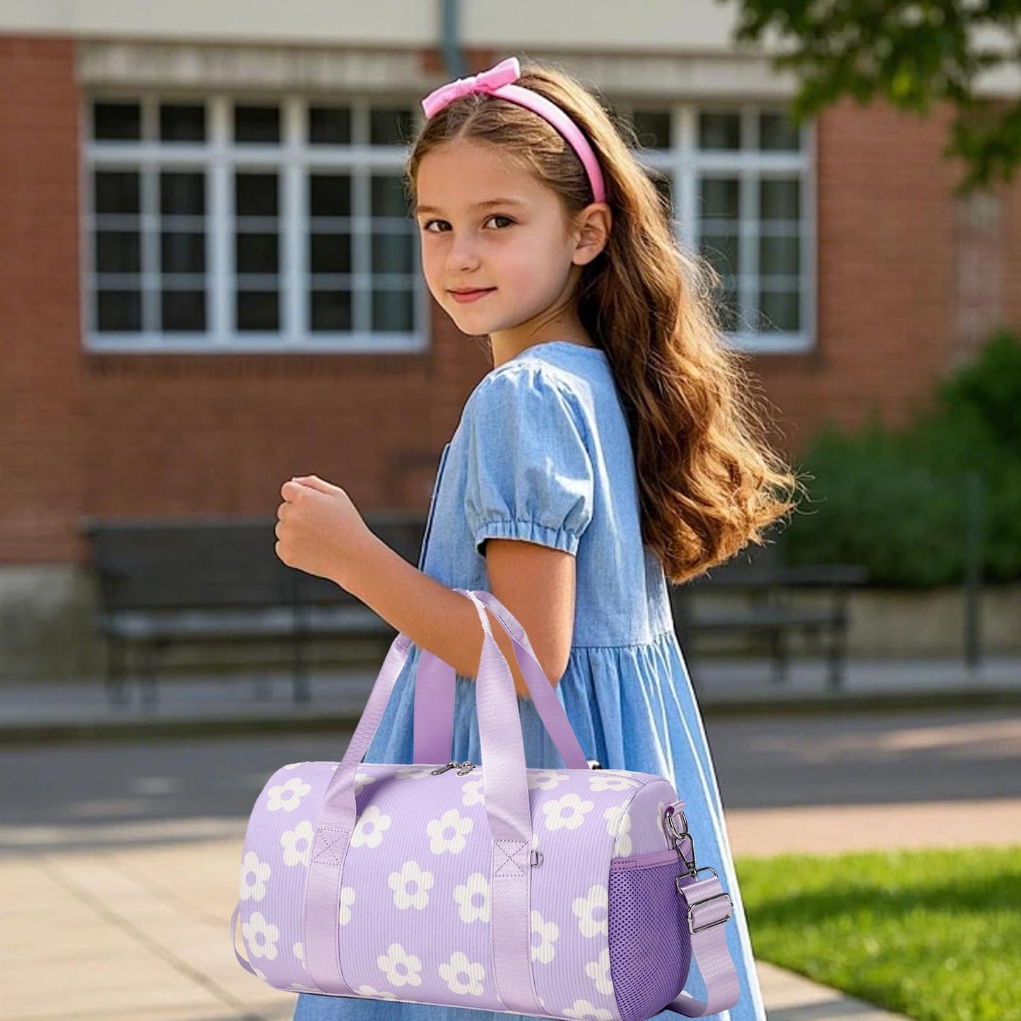 Dance Ballet Bag for Girls Purple Corduroy Dance Bag for Girls 4-6 Toddler Small Duffle Ballerina Bags with Waterproof Dry Wet Separated Compartment