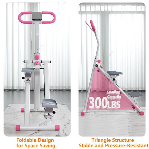 Stair Stepper for Home Gym Folding Vertical Climber Cardio Exercise Machine for Full Body Workout Machine, Adjustable Handlebar & Pedals, 300LBS Load (Pink)