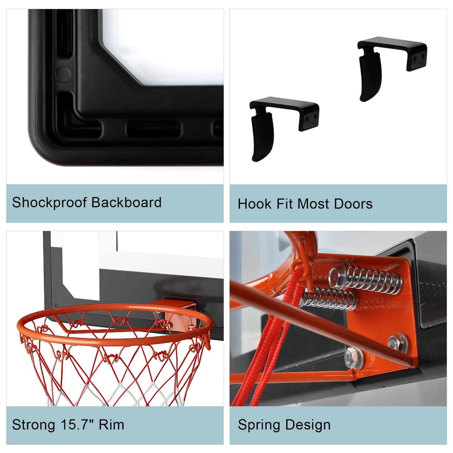 CYFIE Large Wall Mount Basketball Hoop Set with Door Hooks, 32" x 23" Backboard, Spring Rim, Indoor Outdoor Basketball Practice Equipment for Adults