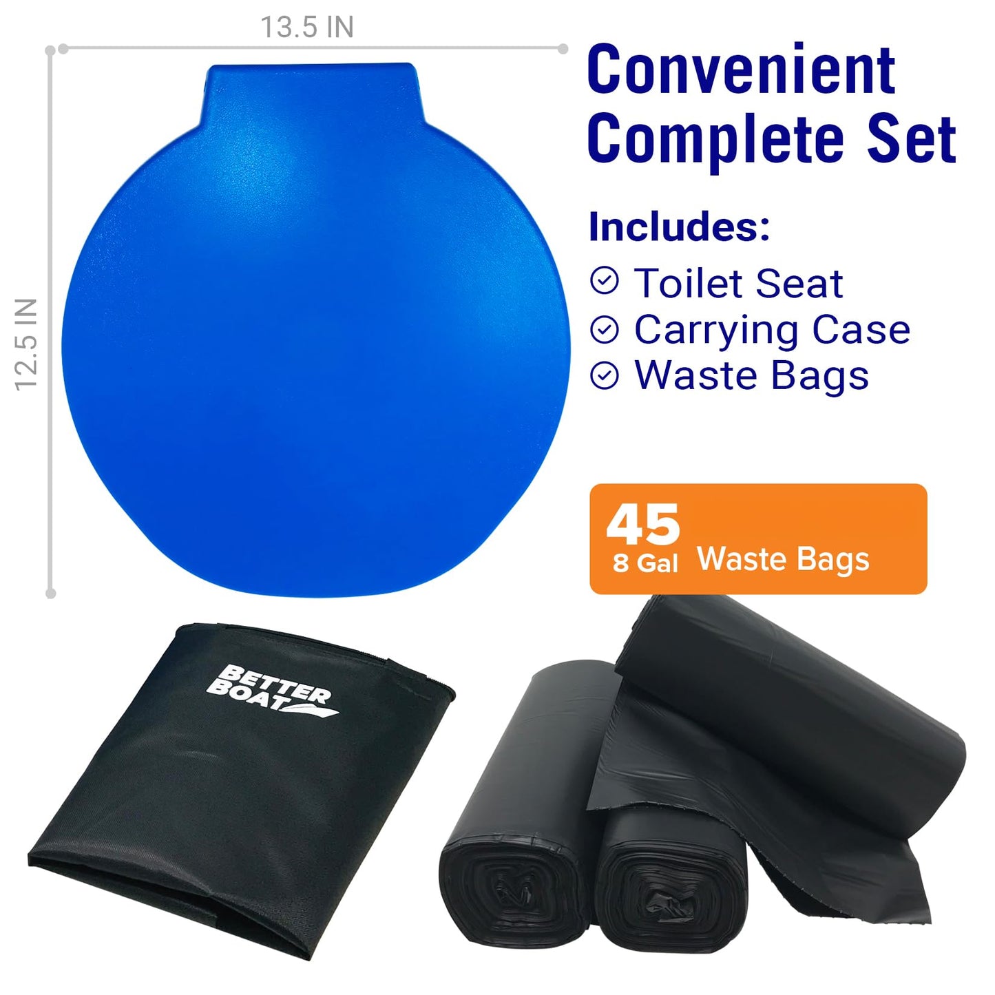 Better Boat Portable Camping Toilet Kit, 5-Gallon & 8-Gallon Bucket Toilet Seat with Lid, Waste Bags & Carry Case for Boating, Outdoor, Travel, and Emergency Use. Ideal Bathroom Solution for Adults