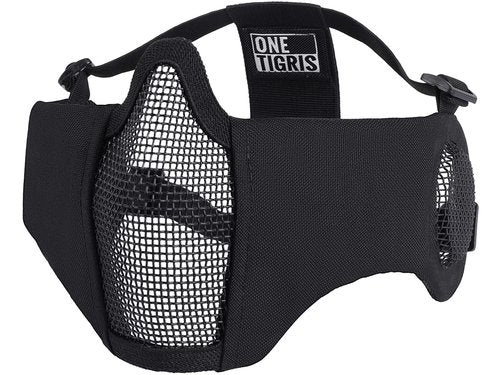 OneTigris 6" Foldable Half Face Mesh Mask with Ear Protection, Tactical Lower Face Protective Mask (Black)