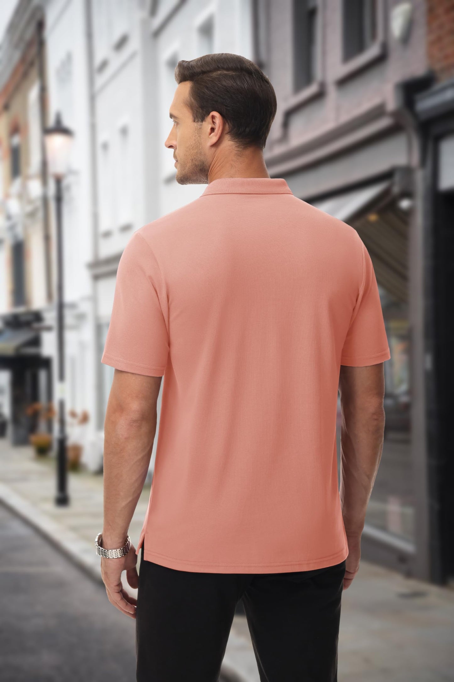 MAGCOMSEN Mens Polo Shirts with Pocket Cotton Pique Short Sleeve Collared Shirt Moisture Wicking Golf Shirts 3-Button Shirts Pink 2XL