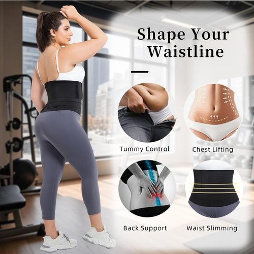 LoyMoo Waist Trainer for Women Plus Size 2025 Upgrade Adjust Stomach Bandage Wrap Waist Band Long Torso Tummy Wraps Belly Body Shaper Waist Trimmer Belt Black