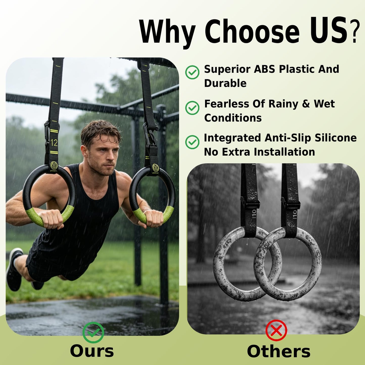 QUOLIX Gymnastic Rings & Olympic Rings with Adjustable Straps, Non-Slip Pull Up Rings with Straps, 1300lbs Exercise Rings for Men Women, Gymnastics Rings for Home Gym, Workout, Exercise, Calisthenic