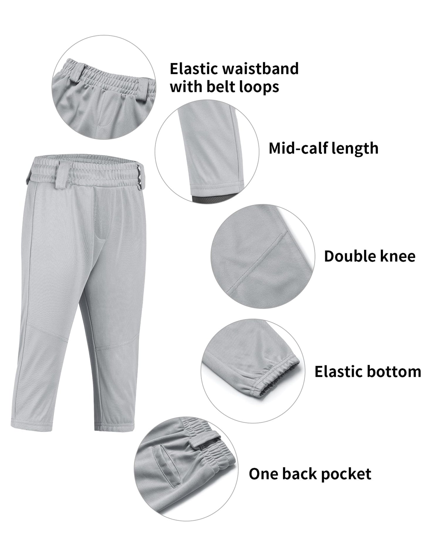 QBK 2T/3T/4T/5T to Youth Toddler Boys Knicker Baseball Pants Girl Softball Pants Kids Tee Ball Pants (Light Grey L)