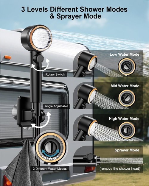 AUTOPkio Portable Shower, 8000mAh Rechargeable Camping Shower Pump with 5 Speed Modes, LED Display, IPX8 Waterproof, 10 L/min Electric Outdoor Shower Kit for Travel, Car, RV, Hiking, Beach, Pet