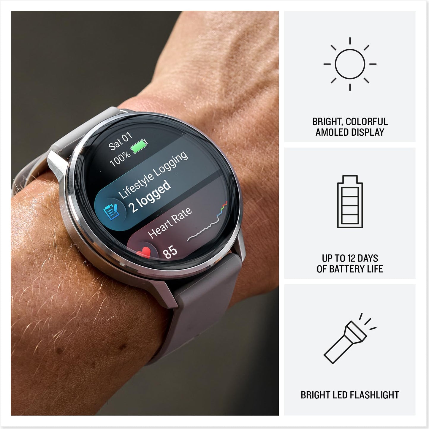 Garmin Venu® 4, 45mm, Advanced Health and Fitness GPS Smartwatch, Bright and Colorful Display, Built-in Flashlight, 12 Days of Battery Life, Silver with Citron Silicone Band