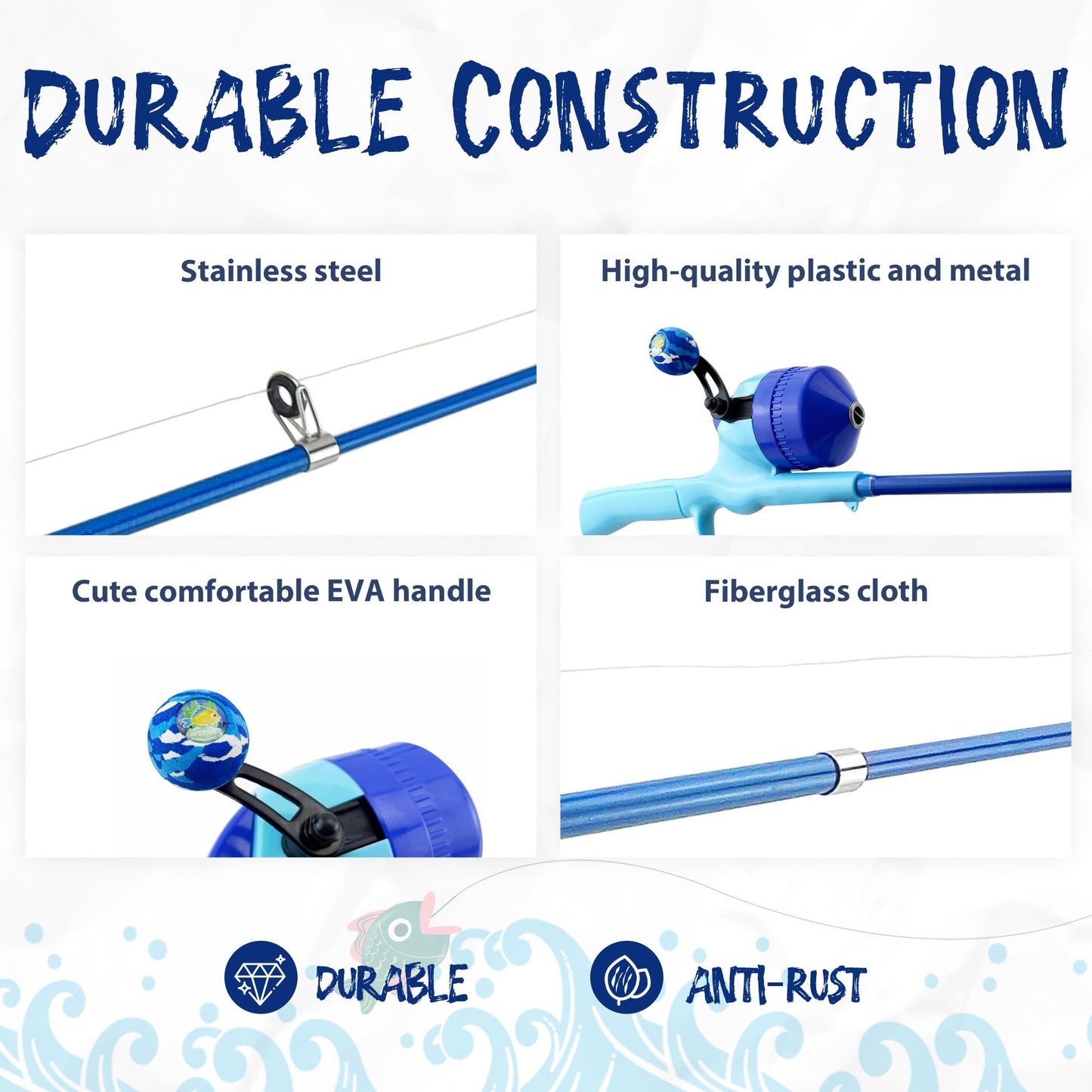 WIDDEN Kids Fishing Pole, Telescopic Fishing Rod, Toddler Collapsible Fishing Rod and Reel Combo with Tackle Box, Fishing Line, Bobber, and Soft Lures for Boy, Girl, Youth, Beginner, Over 3 Years Old