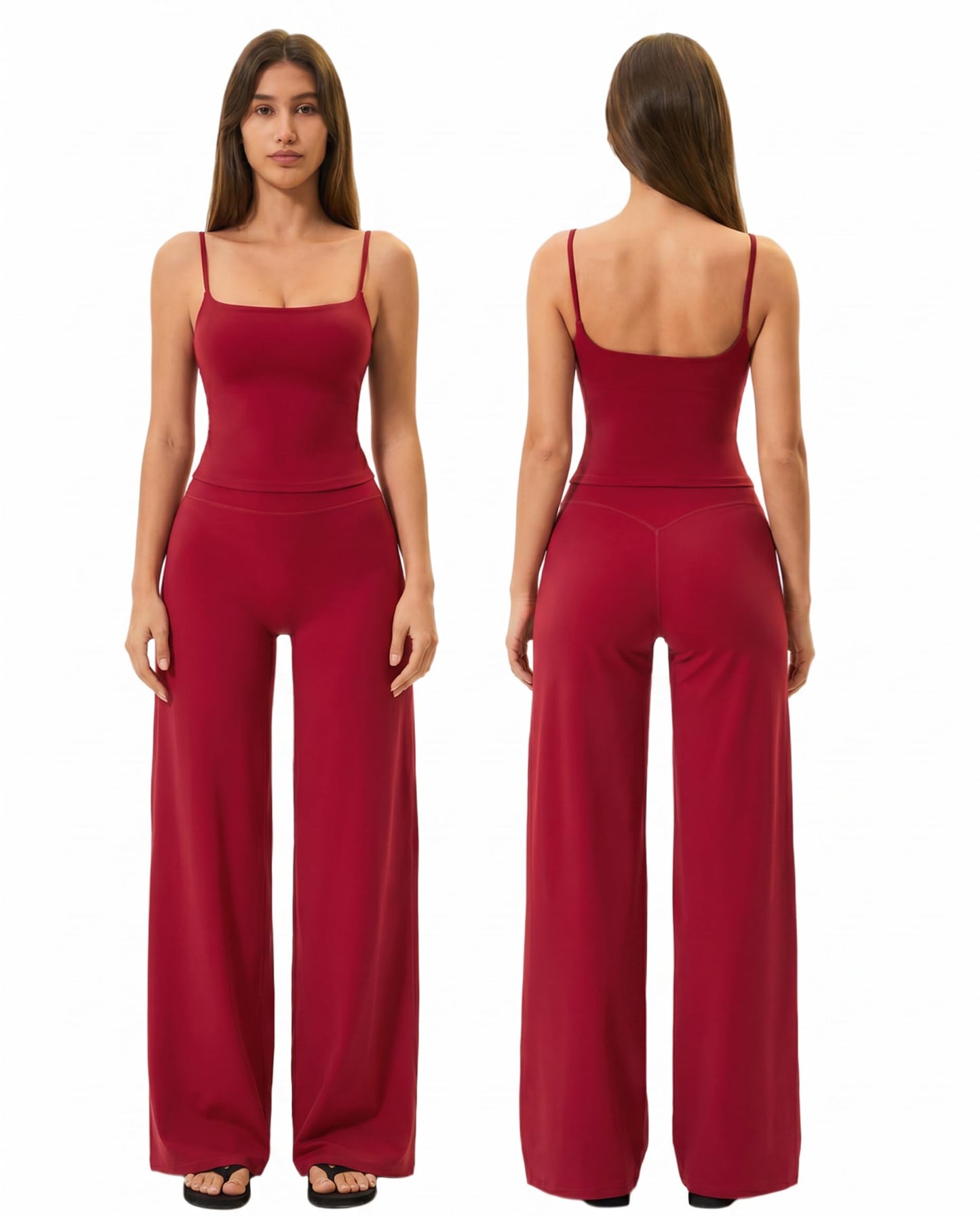 Workout Sets for Women 2 Piece Padded Spaghetti Straps Crop Tank Tops Matching Tummy Control Straight Leg Yoga Pants Pilates Outfits Two Piece Gym Sets Work Out Clothes Active Wear Ruby Red Small