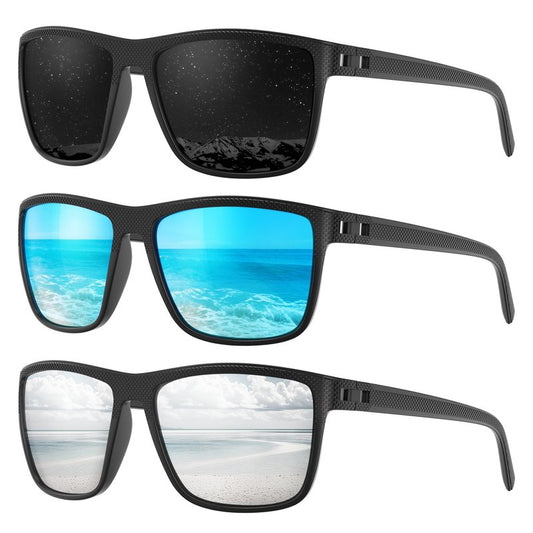 Fanshen Square Polarized Sunglasses for Men, 3 Pack Lightweight UV Protection Sun Glasses for Driving Fishing Golf (Black/Ice Blue/Silver)