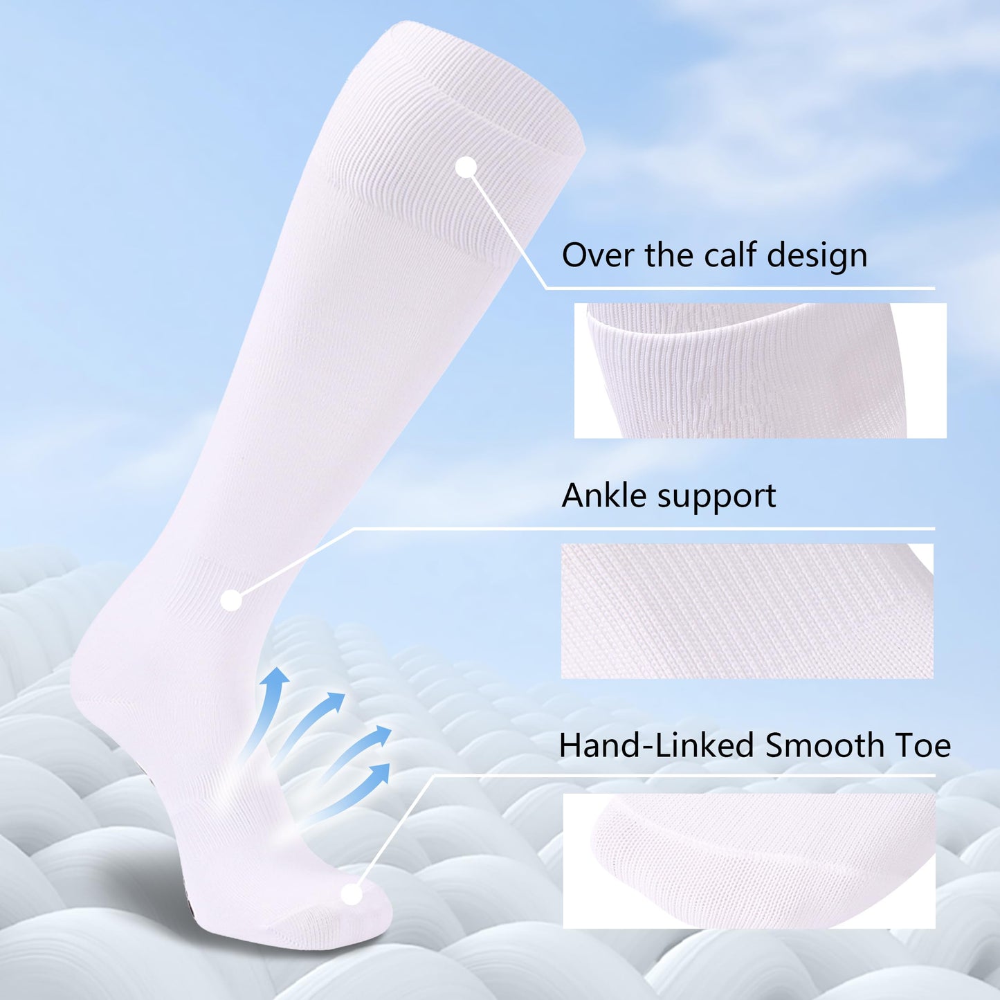 Dsource 2 Pairs Football Socks, Unisex Knee High Socks for Men, Youth Softball Socks Sport Soccer Baseball Rugby Team Tube Socks White XL