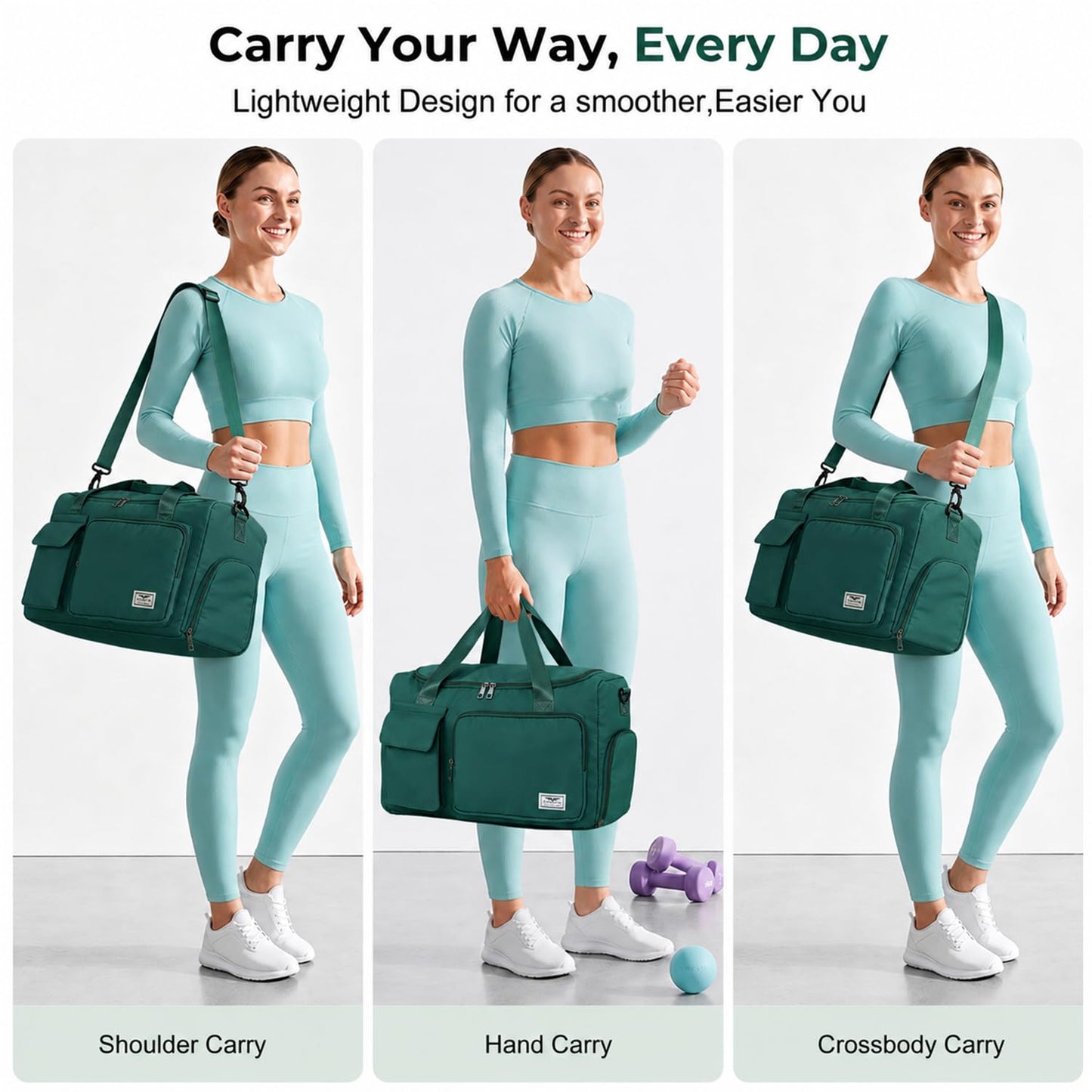 FIORETTO Women's Gym Duffle Bag with Shoes Compartment, 30L Capacity, Ideal for Travel, Gym, Sports, Duffel, Weekender, Turquoise