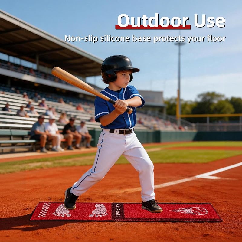 Moonace Baseball Softball Pitching Mat - 65x14 Anti-Slip Training Mat, Red Variation