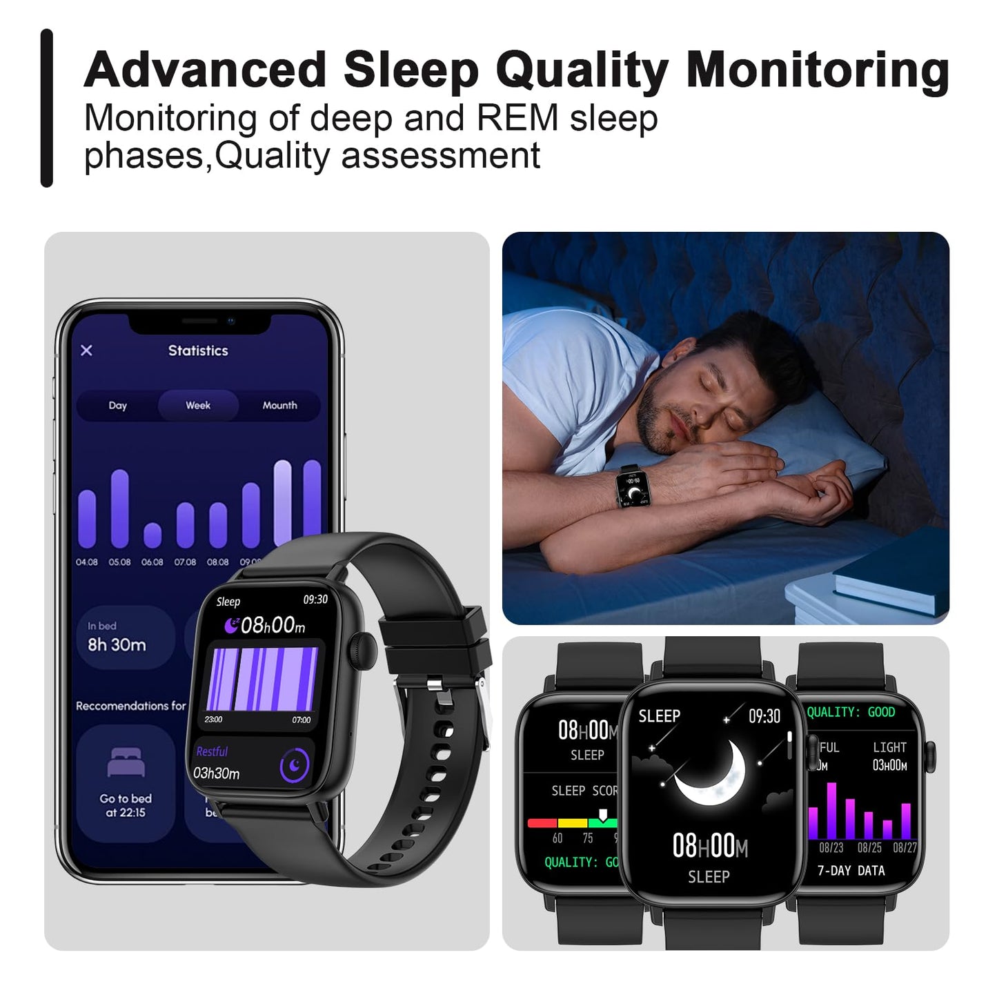 Smart Fitness Tracker Watch with Heart Rate Monitor, Activity Tracker with Pedometer, Sleep Monitor, Calories & Step Counter, Waterproof Smart Watch for Women Men Fitness Watch for Sports (Black)