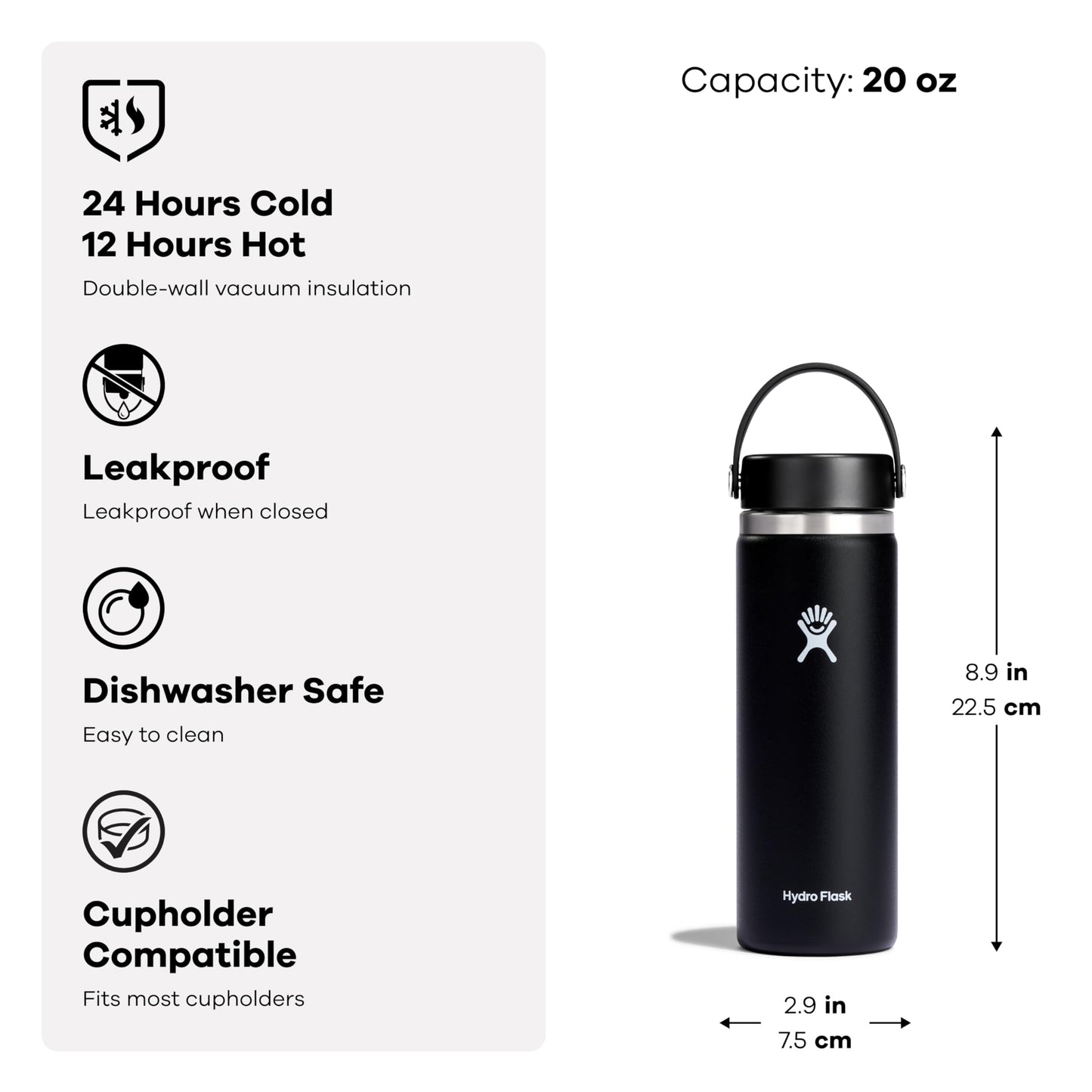 Hydro Flask Water Bottle - Insulated Stainless Steel - Wide Mouth Flex Lid, Non Spill, Leakproof and Refillable in 20 Oz Reef Pink