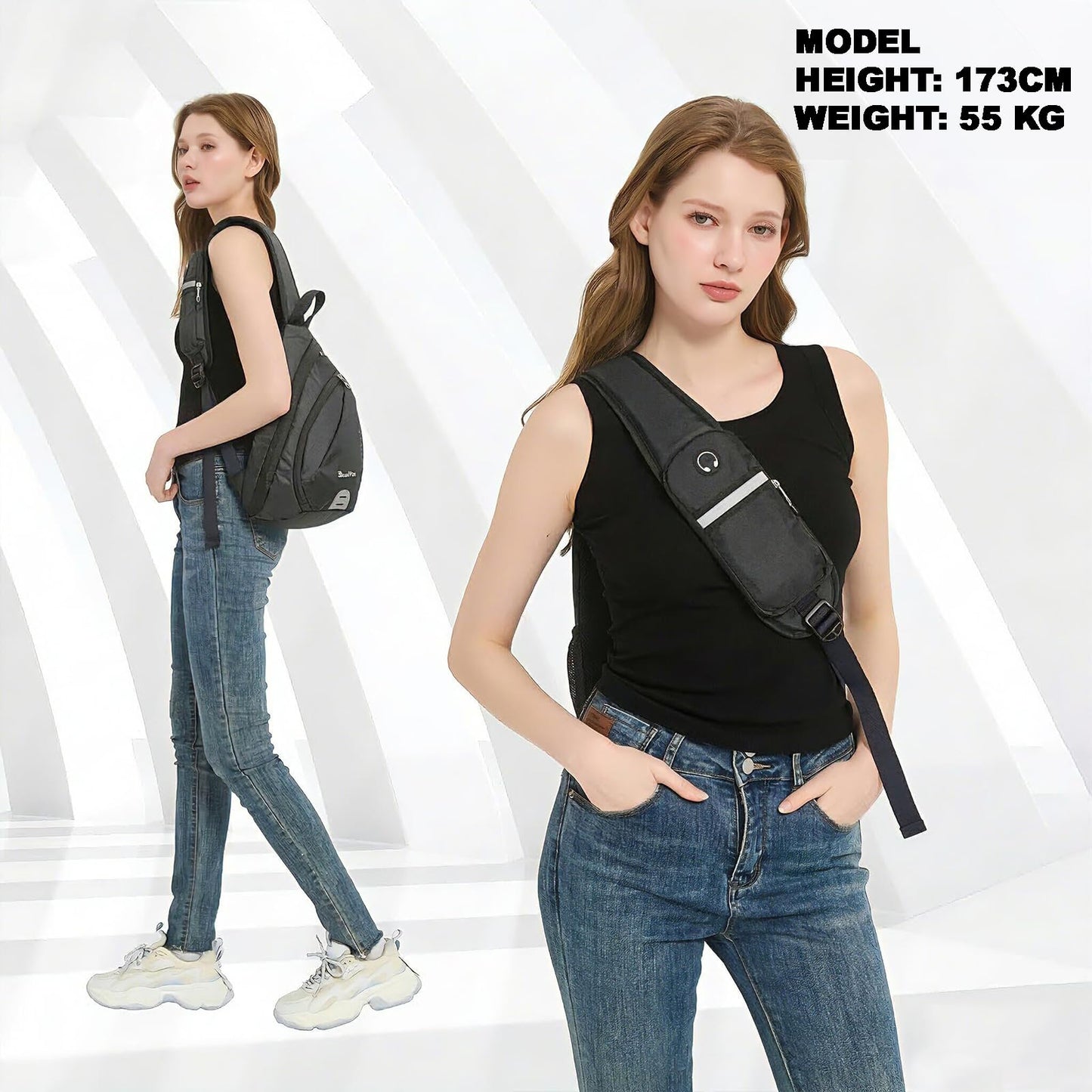 Seektop Anti Theft Crossbody Bag for Women RFID Blocking Waterproof Sling Backpack Lightweight 400D Nylon Small Chest Pack Shoulder Bag for Travel Hiking Commuting Men Black