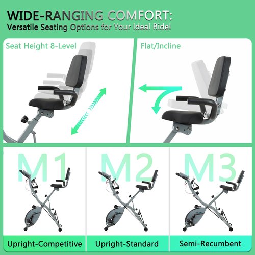 BARWING Stationary Exercise Bike for Home Workout, 5 IN 1 Foldable Indoor Cycling Bike for Seniors, 350LB Capacity, 16-Level Magnetic Resistance, Seat Backrest Adjustments