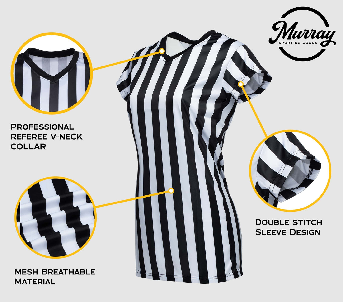 Murray Sporting Goods Women's Referee Shirt | Women's V-Neck Officials Jersey, Halloween Costume, or Waitress Uniform