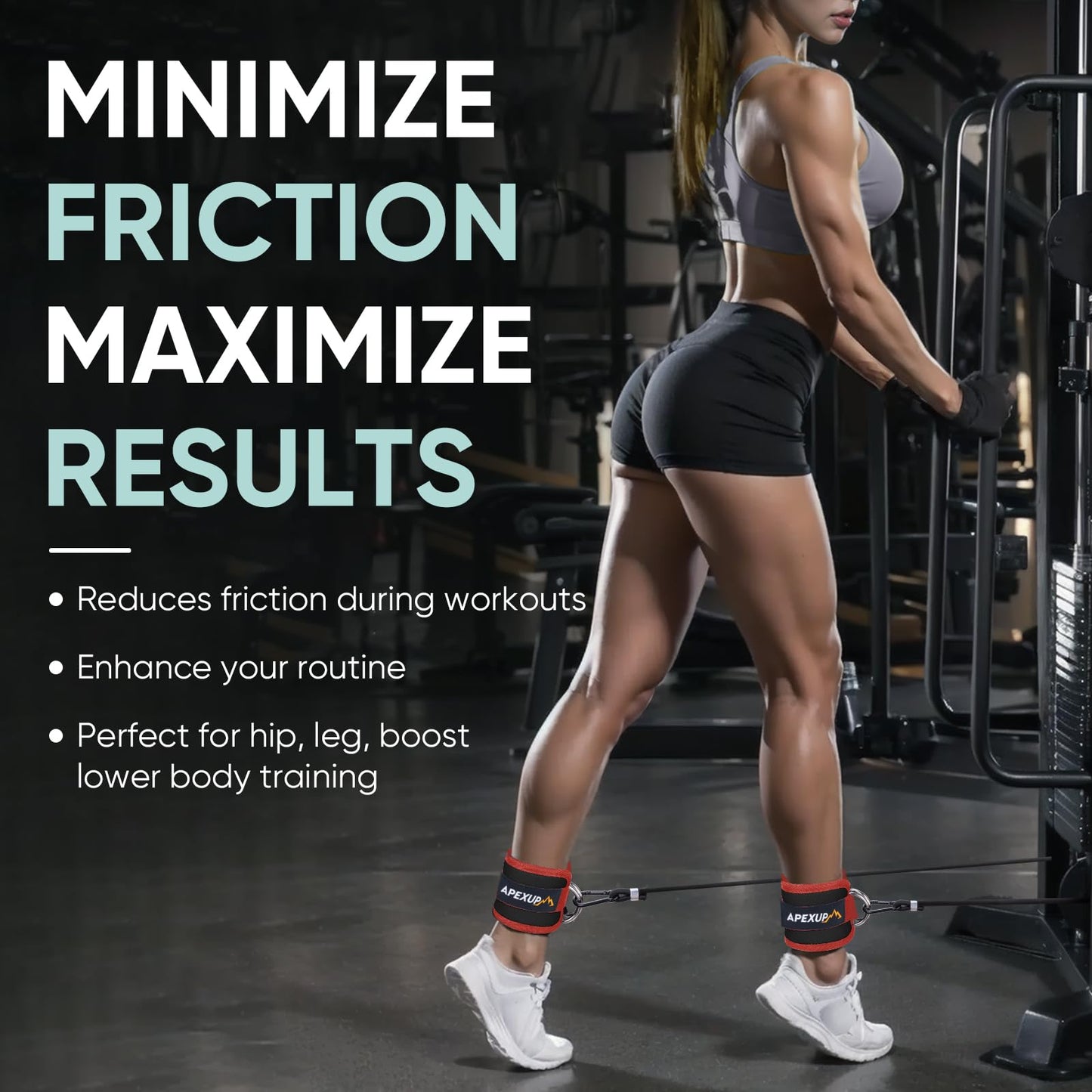 APEXUP Ankle Strap for Cable Machine, Ankle Resistance Bands, Cable Kick Back Straps for Gym, Glute Workouts, Leg Extensions, Adjustable Straps with Neoprene Padding (Single, Black+Red)
