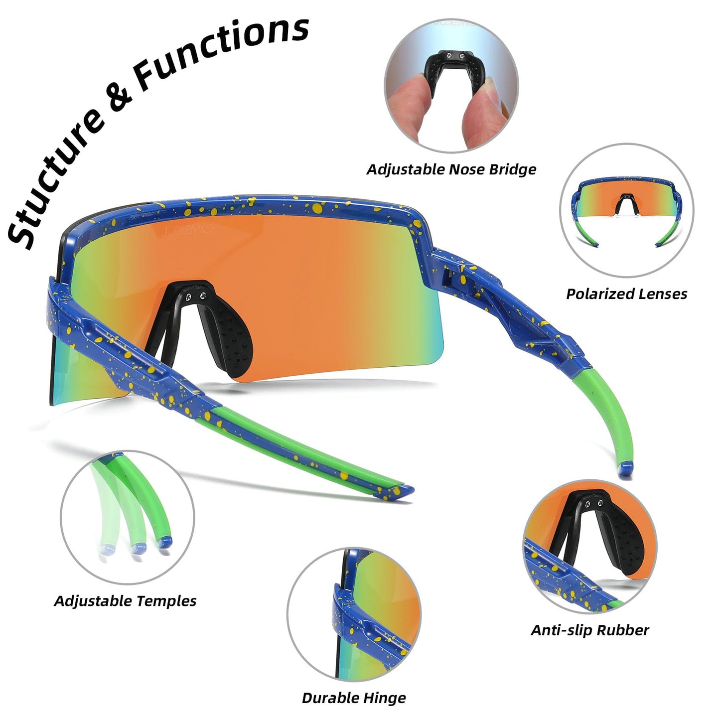 OMEKOL Age 8-18 Youth Polarized Baseball Sunglasses Boys Girls Sports Sun Glasses UV400 Goggles Head Width Less Than 5 Inch- AP8-S