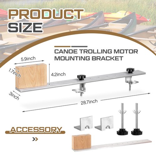 MorningRo Canoe Trolling Motor Mount, Trolling Mount with Ash Wood Crossbar and Motor Block for Quick and Easy Kayak(Aluminum,Novel)