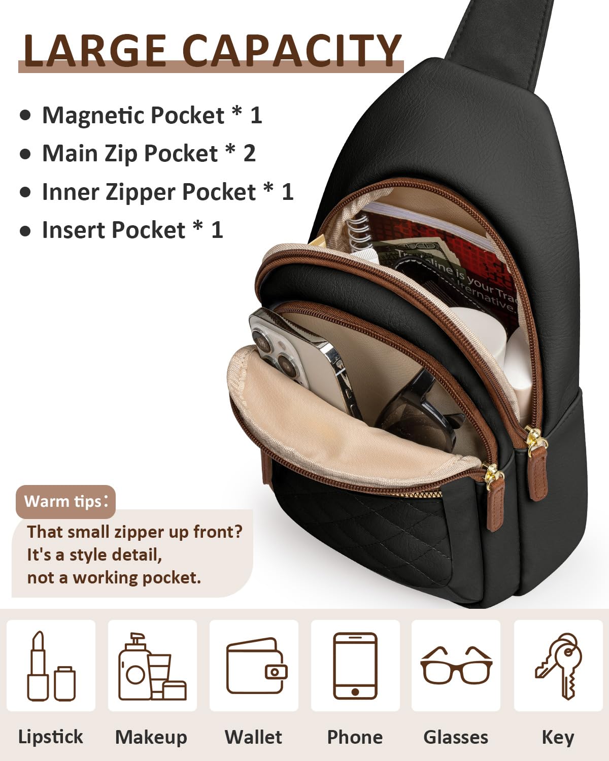Capolo Small Crossbody Bag for Women – Adjustable Sling Purse, Multi-Compartment Organizer for Daily Commute, Travel & Gift