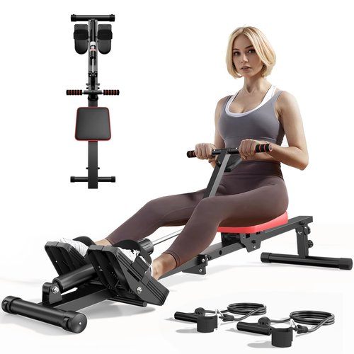 DlandHome Rowing Machine for Home, Professional Indoor Rowers with 12 Levels of Resistance, Indoor Exercise Rower Machine with Digital Monitor, Comfortable Seat Cushion
