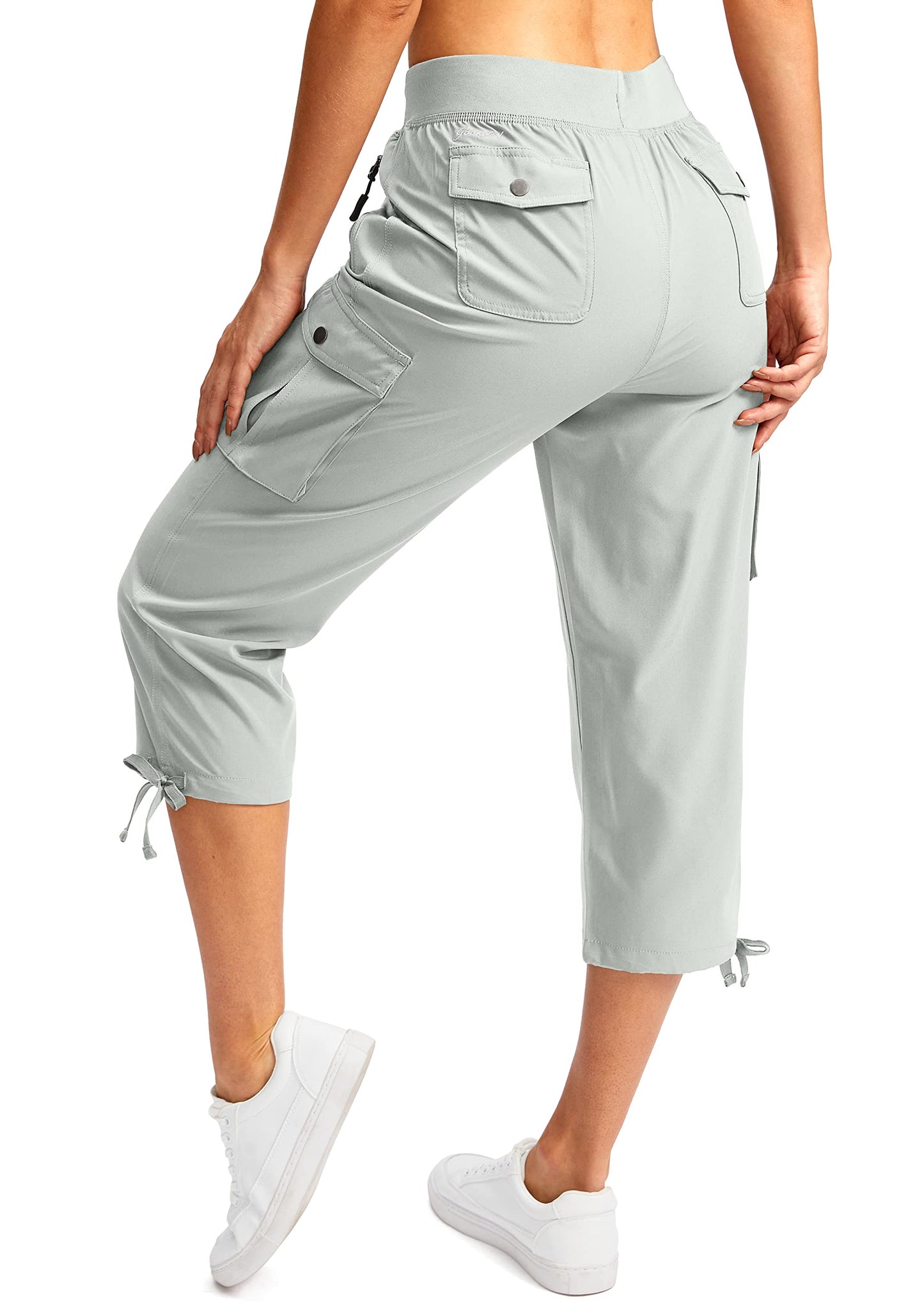 Soothfeel Women's Cargo Capris Pants with 6 Pockets Lightweight Quick Dry Travel Hiking Summer Pants for Women Casual (Pale, XL)