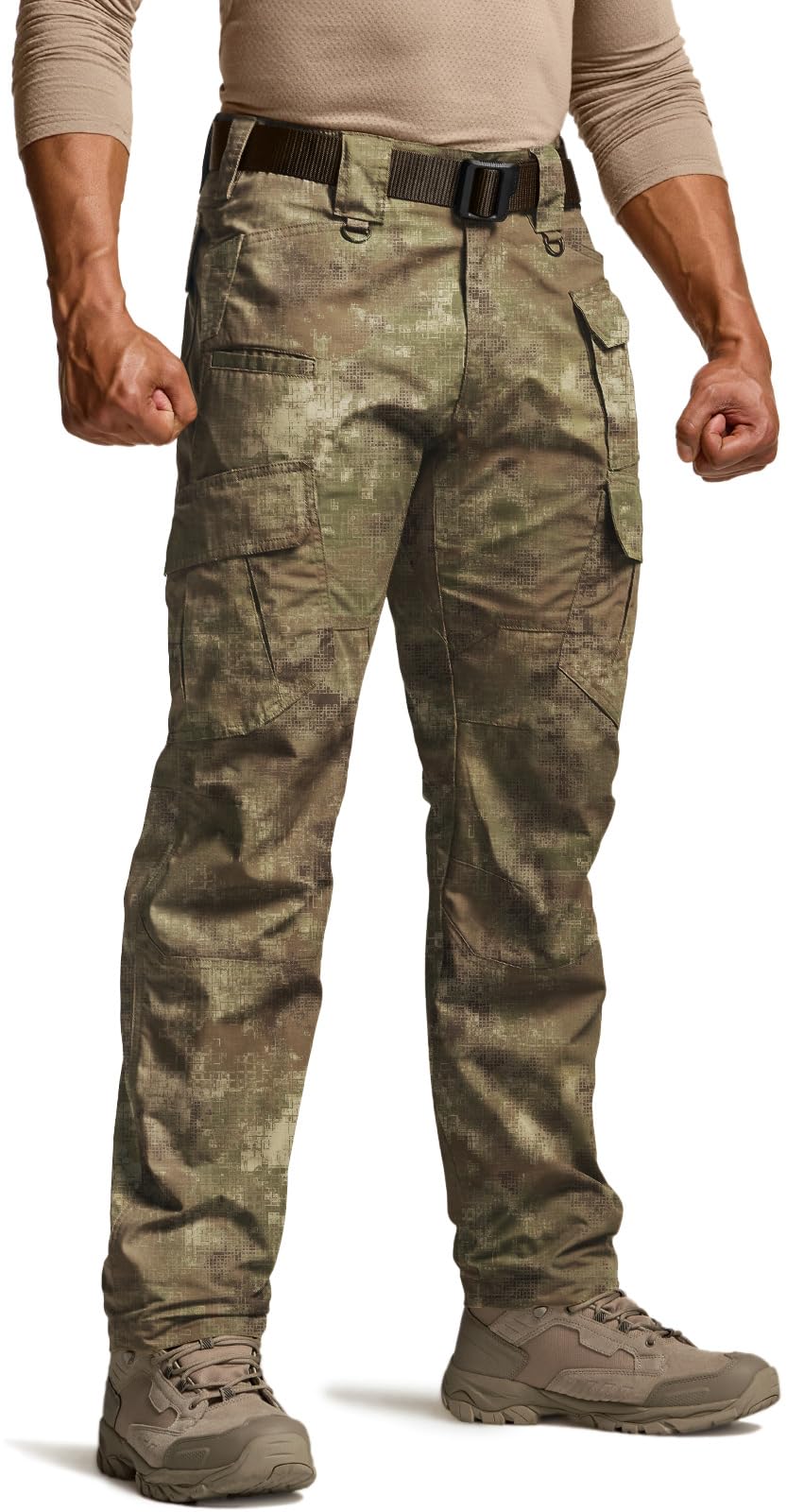 CQR Men's Tactical Pants, Water Resistant Ripstop Cargo Pants, Lightweight EDC Work Hiking Pants, Outdoor Apparel, Duratex Mag Pocket Print Fractal Camo, 34W x 30L