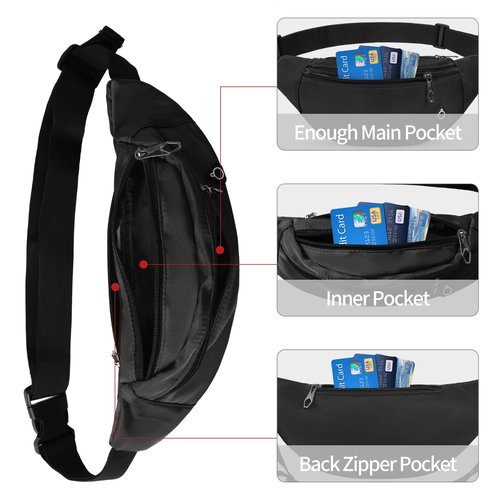Frenou Fanny Pack For Women And Man Crossbody Bag Cross body Bag With Adjustable Strap For Travel Running Hiking Walking Workout Black