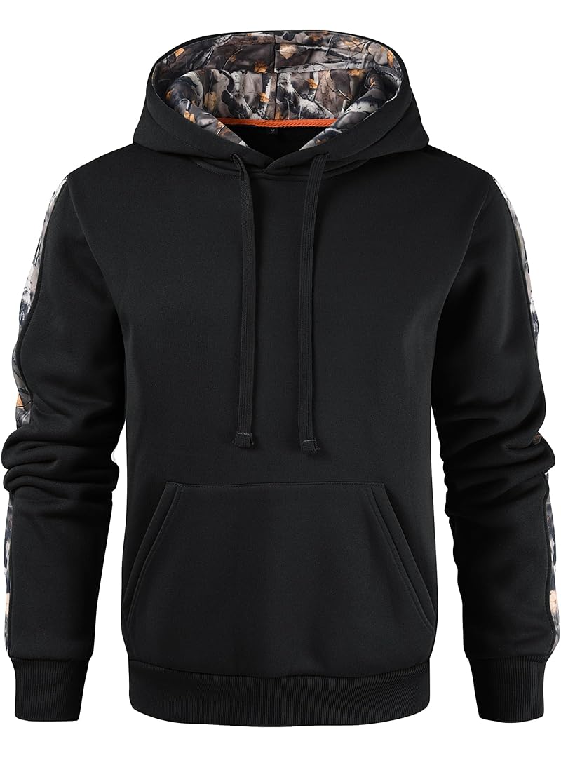 Leidowei Men's Camo Outfitter Fleece Hoodie Pullover with Pocket – Black, XX-Large