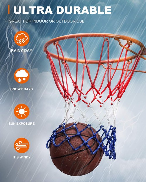 XXXYYY Basketball Net Replacement Heavy Duty, 2023 Professional On-Court Quality [6.88Ounce], Fits Outdoor Indoor Standard Rim, All Weather Anti Whip -12 Loops (Red White Blue)