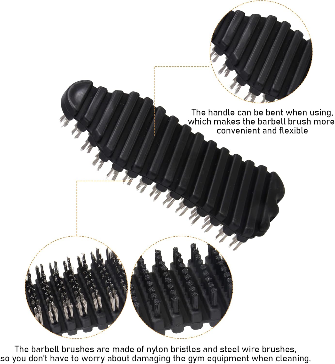 2 Pack Barbell Cleaning Brush Kit, Nylon and Wire Barbell Brush for Cleaning Weighted Bars, Cleaning Supplies Stiff Brush for Strength Training Bars, Barbell, Dumbbells, Weight Trays