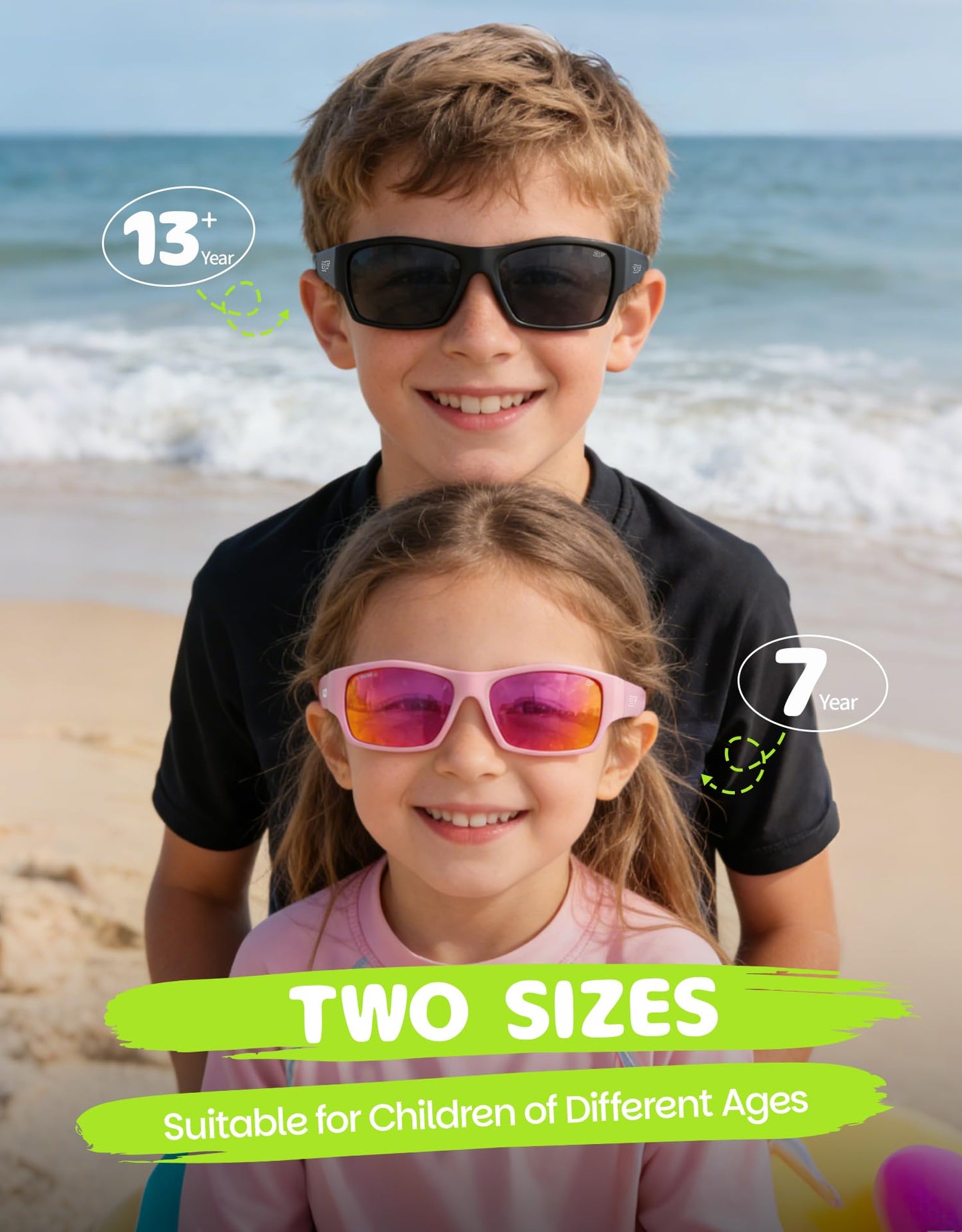 DEAFRAIN Kids Sunglasses for Boys Girls Child Youth Sports Polarized Baseball Running Cycling Black Green Glasses with Unbreakable Frame for Age 8 9 10 11 12 13 14