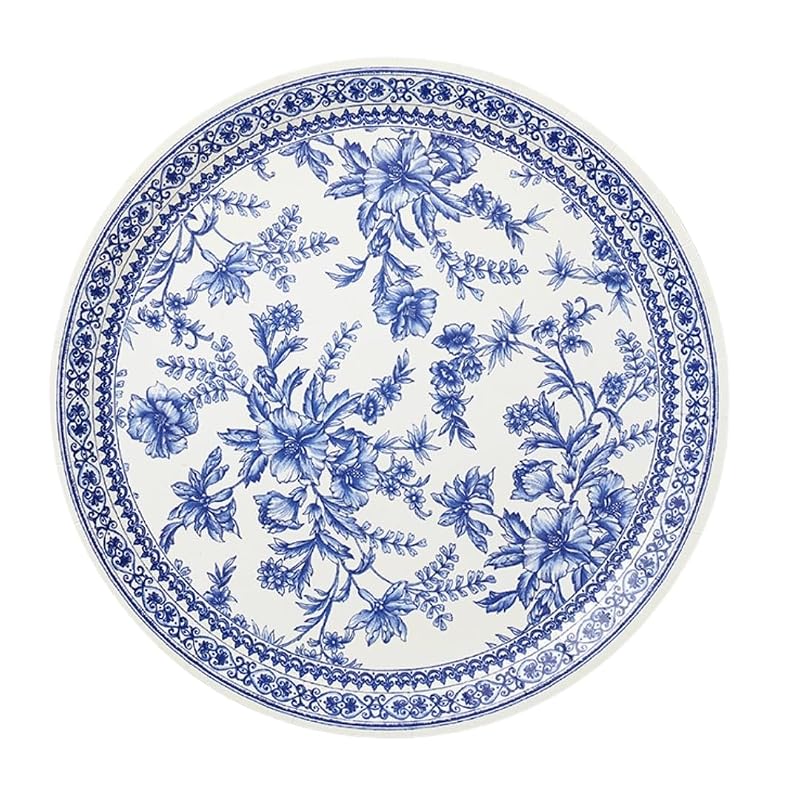Blue & White Floral Paper Plates (Set of 10) 9.25” - Coterie Toile Floral Party Plates, Blue
