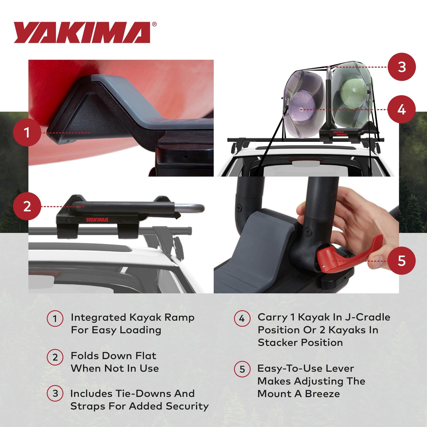 Yakima JayLow Folding J-Cradle Rooftop Kayak Rack with Tie-Downs