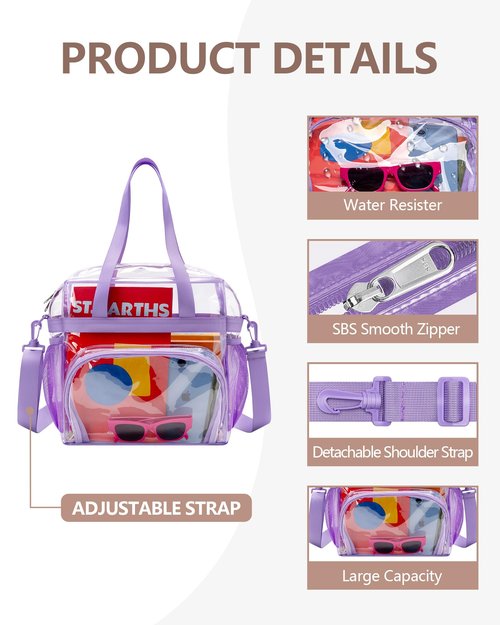 Lyingflat Clear Bag for Stadium Events 12x12x6 Clear Tote Bag with Large Front Pocket Removable Strap for Work Sports Concert