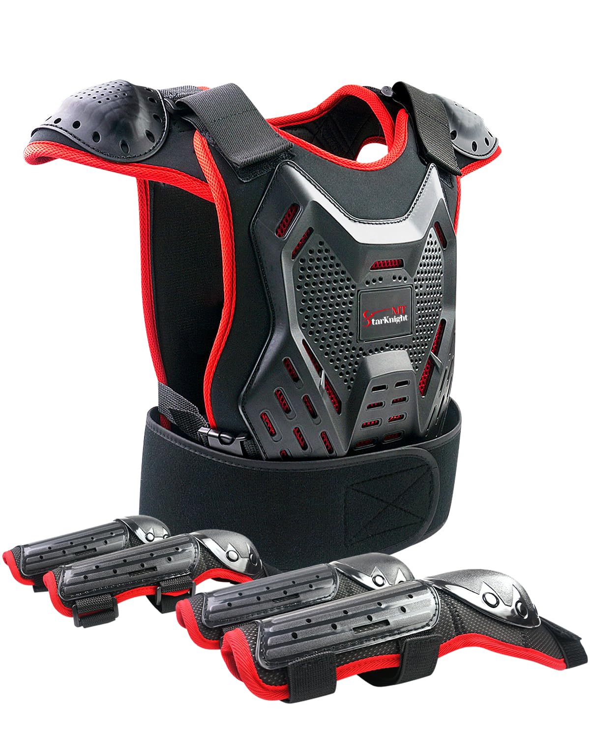 StarknightMT Kids Dirt Bike Gear - Youth Motorcycle Gear Riding Protective Motocross Armor Suit Chest Protector for 5-12 Boys Girls Biking Cycling Skating Off-Road,Red