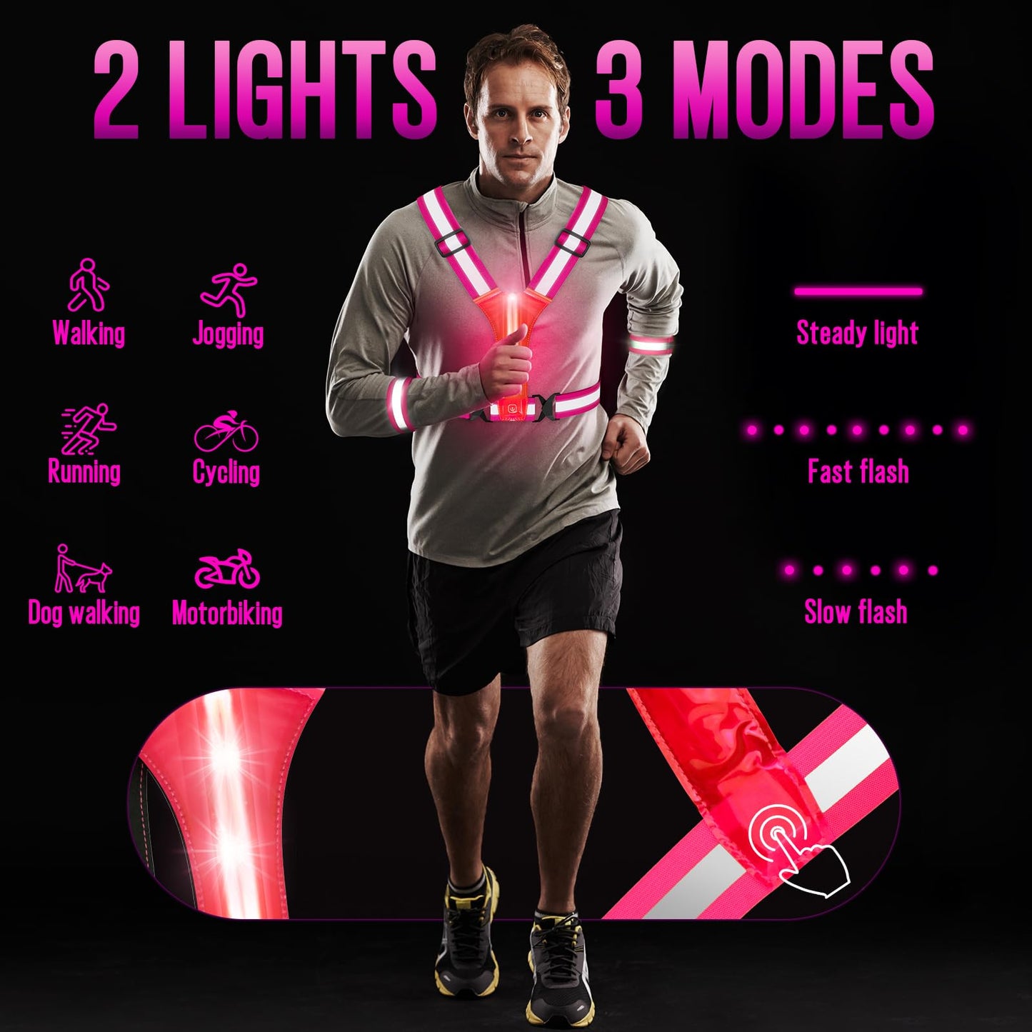 ocuvaep LED Reflective Running Vest Gear, High Visibility Reflective Running Gear, Light Up Running Vest Rechargeable Running Lights for Night Walking Running Cycling