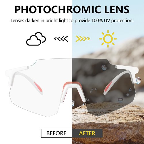 Xiyalai Photochromic Cycling Glasses Sports Sunglasses for Men Women Running Biking UV400 Protection