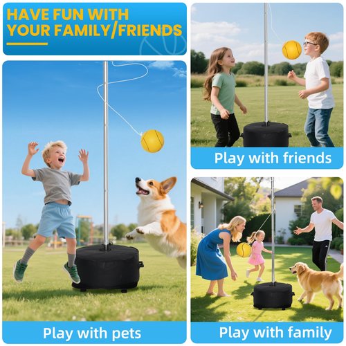 Heavy Duty Tether Balls and Rope Set with Pole，–Adjustable Height Tetherball Set, Portable Outdoor Game for Backyard, Kids & Adults, A Tetherball Ball Set with a Fillable Base and Two Usage Methods