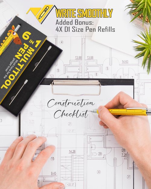 Stocking Stuffers for Men Multitool Pen, Birthday Gifts for Dad Husband Him, Father's Day Gifts from Daughter and Son, Cool Gadgets and Gift Ideas for Construction Engineers, Woodworkers, Carpenters