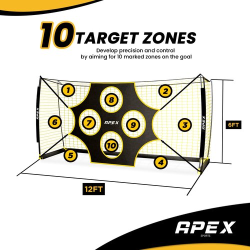Apex Sports 12x6 FT Soccer Goal with Precision Target – Portable Soccer Net with Removable 10-Hole Target, Portable Design, Quick Setup, Ground Stakes & Collapsible Frame for Indoor/Outdoor Training