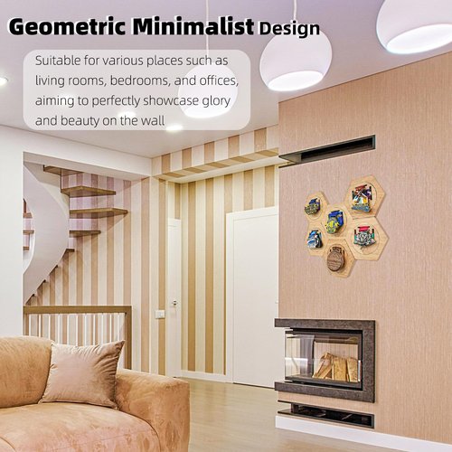 XIFOWE Fashion Medal Holders Display Stand Wall Rack, Honeycomb Wooden Medal Stand Stitching Medal Hanger Display Hexagon Free Stand for Sports Basketball Marathon Championships, Easy to Install-6 Pcs