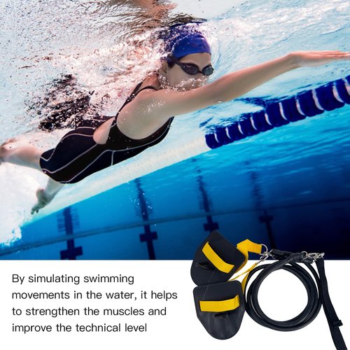 Swimming Resistance Band Set with Hand Paddles & Handles, 60 lb Training, 1.2m Stretch Cord, Black-Yellow