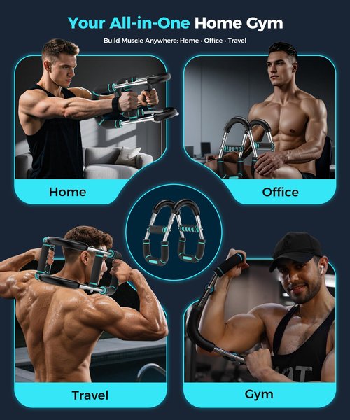 RENRUI Twister Arm Trainer, Adjustable 5 Resistance Levels (40-130 lbs) Chest & Arm Workout Equipment for Men & Women, Ergonomic Home Gym Strength Trainer with Anti-Slip Handles & Carry Bag (Blue)