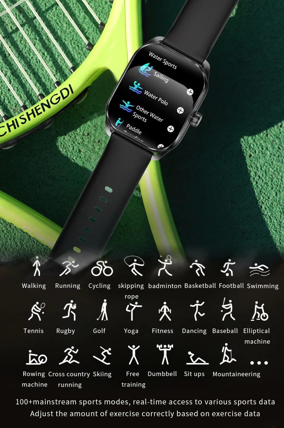 SENBONO JX629 Smart Watch with Curved Screen, Bluetooth Calling, Multiple Sports Modes, Heart Rate Monitor (Black, 2.01 Inches, Black)