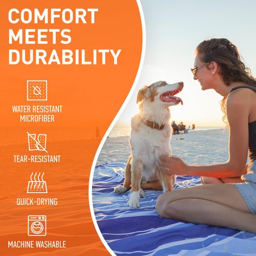 Everlasting Comfort Large Beach Blanket Waterproof & Sandproof - 80" x 80"/6.7ft x 6.7ft - Lightweight Beach Mat, Picnic Mat, Outdoor Blanket - Ideal for Festivals, Camping - Blue